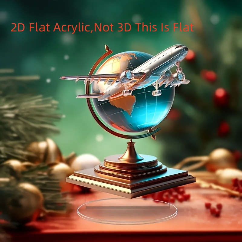 1pc 2D Flat   Modern  Acrylic Airplane Globe Desktop Decoration Contemporary Design fo