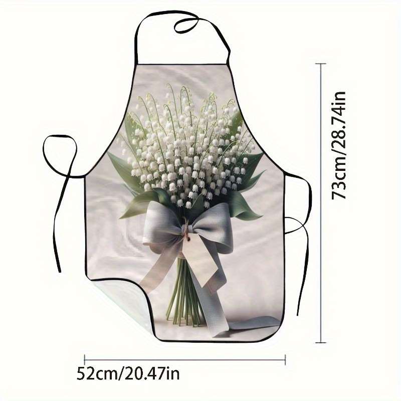 1pc Mother'S Day Lily of the Valley Print Sleeveless Polyester Apron Elegant White Flower R