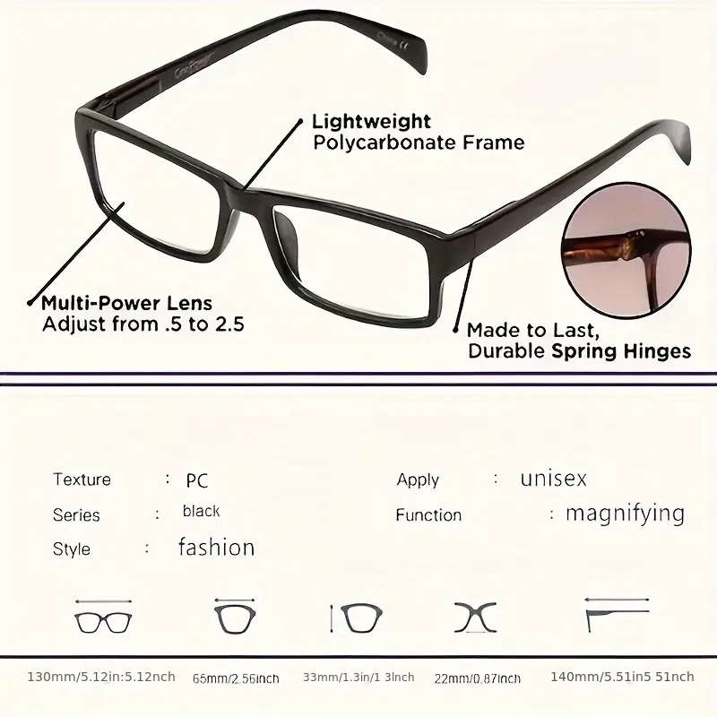 One Power Adjustable Multifocal Reading Glasses - Focus Auto-Adjusting Optic Readers Ranges From 0.5