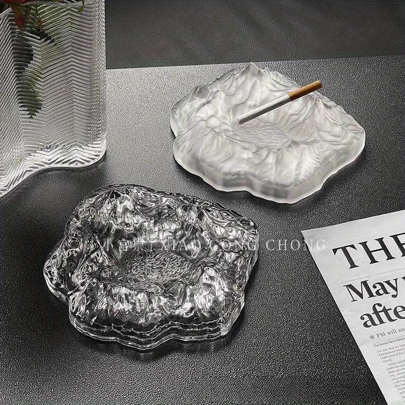 1pc Elegant Frosted Iceberg Glass Ashtray C Stylish Mountain Design for Home Decor Cigar and Cigar