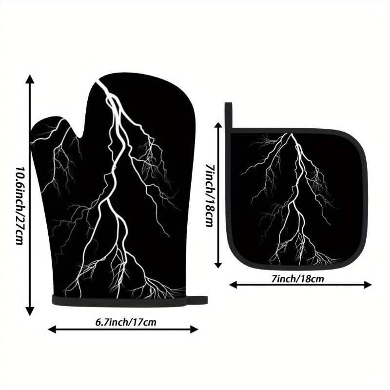 2pcs Lightning Black Silent Night Heat-Resistant Oven Mitts Pot Holders 26.92x17.02 cm Pol