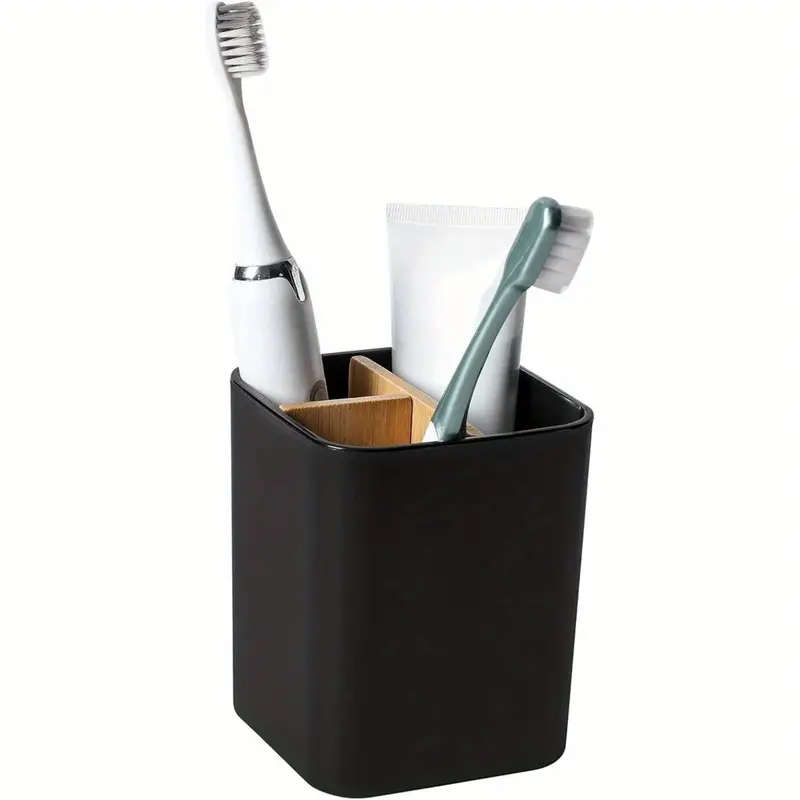1pc Bamboo Toothbrush Holder for Bathrooms 3 Slots Toothbrush And Toothpaste Holder Bathroom Counter