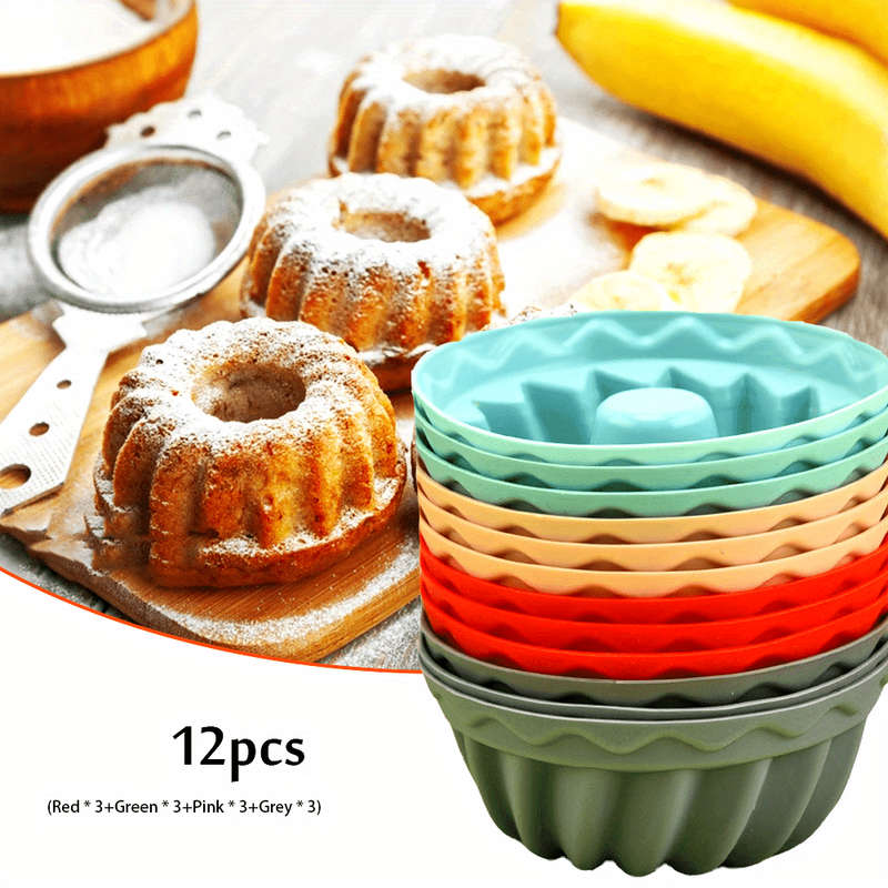Non-Stick Silicone Molds 12pcs Non-Stick Silicone Mini Bundt Cake Molds Easy Clean Baking T