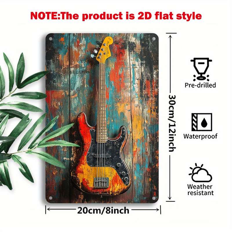 1pc  Retro Electric Guitar Tin Sign 20.32x30.48 cm Aluminum Metal Wall Art Vintage Music Theme
