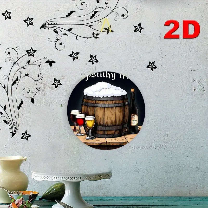 1pc Vintage Beer Barrel Scene Round Aluminum Sign 19.81cm Diameter Pre-Drilled Easy to Hang Durable