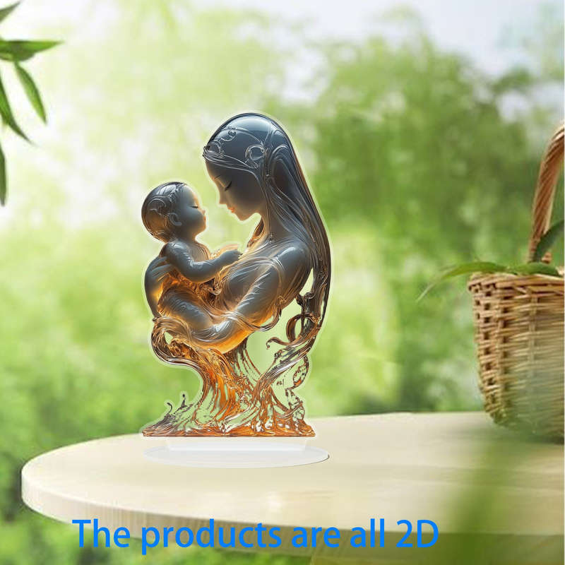 1pc 2D Flat   Acrylic Mother and Youngsters Embrace Desktop Decor Elegant Home Accent with Warm