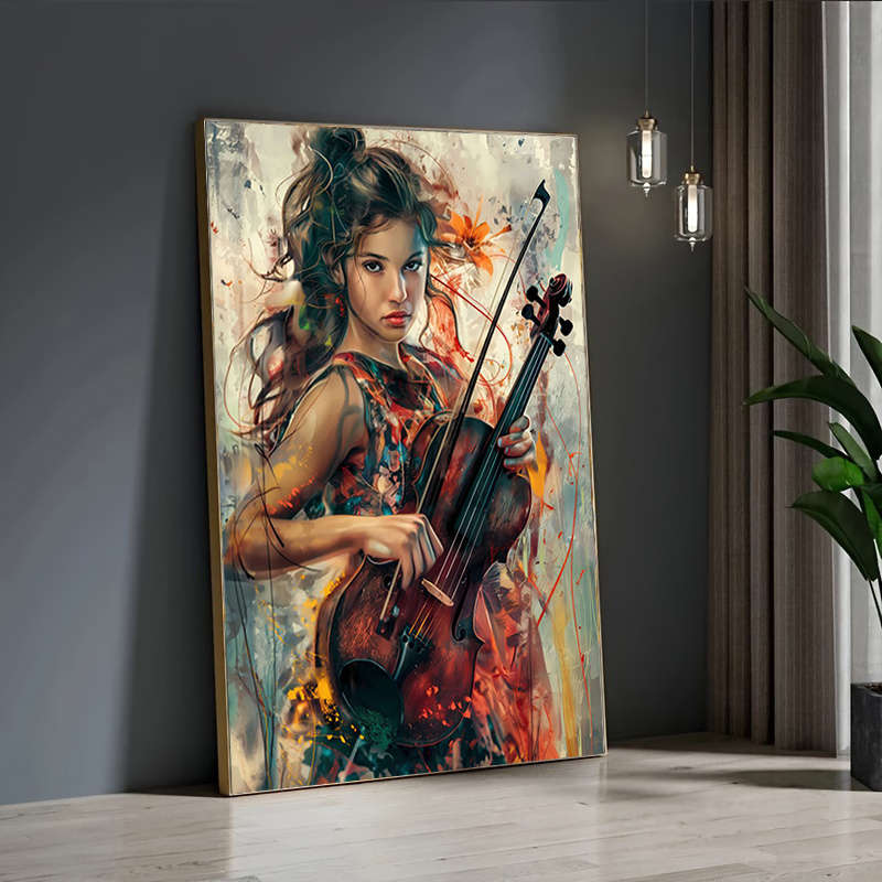 1pc Modern Abstract Canvas Art Lady Playing Violin 59.94cm x 89.92cm Vibrant Wall Decor for Liv