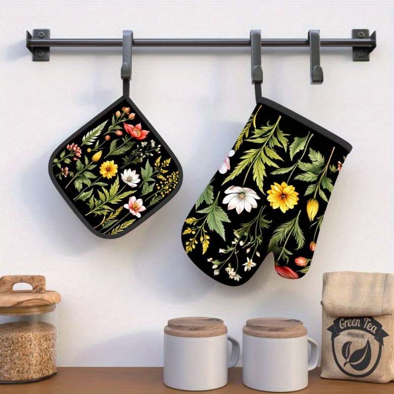 2pcs 26.92x17.02 cm Heat Resistant Oven Mitts And Potholders