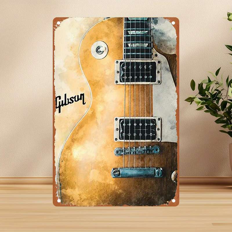 1pc Gibson Classic Sound Electric Guitar Art 20.07x30.23cm Iron Wall Decor Durable Metal Sign fo