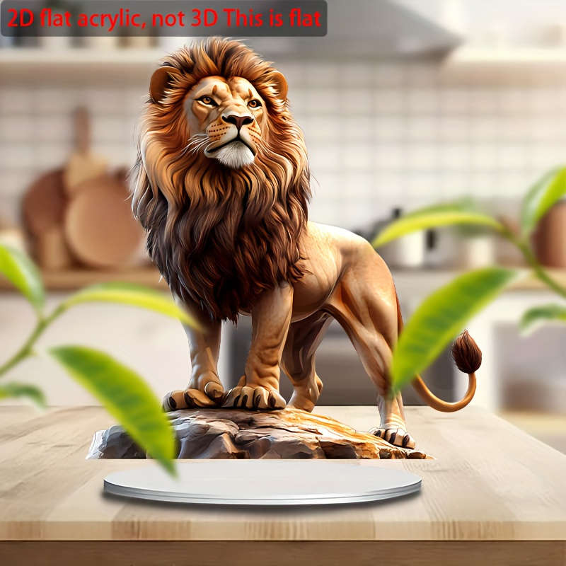 1pc 2D Flat    Acrylic Majestic Lion Sun Catcher with Wooden Base 17.78cm x 19.99c