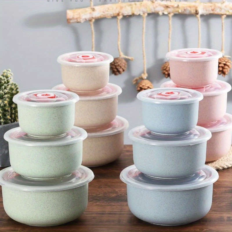 3pcs Set Large Capacity Plastic Food Storage Containers with Lids Transparent Round Fresh-Ke