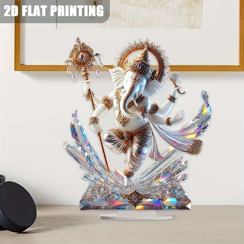 1pc 2D Flat One Piece  Acrylic Ganesh Ornament with Base Religious Theme Indoor and Outdoor Use N