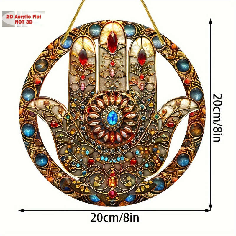 1pc 2D Flat  Bohemian Hamsa Hand Sun Catcher  Acrylic Window Hanging Decor with Colorful Staine