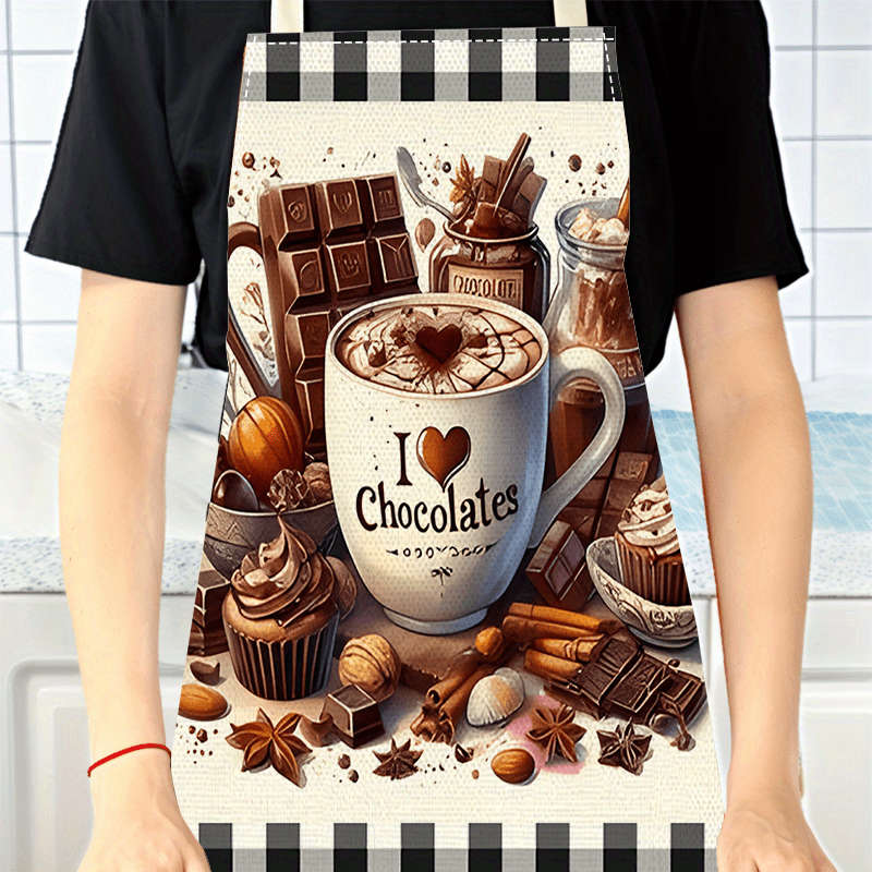 1pcs Plaid Apron Black and White Grid Coffee Chocolate Gourmet Home Decoration Kitchen Sleeve