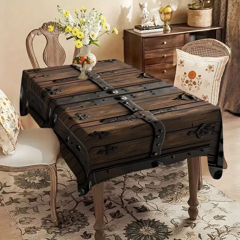 1 Woodgrain And Vintage Steel Print Tablecloth 140*180CM
