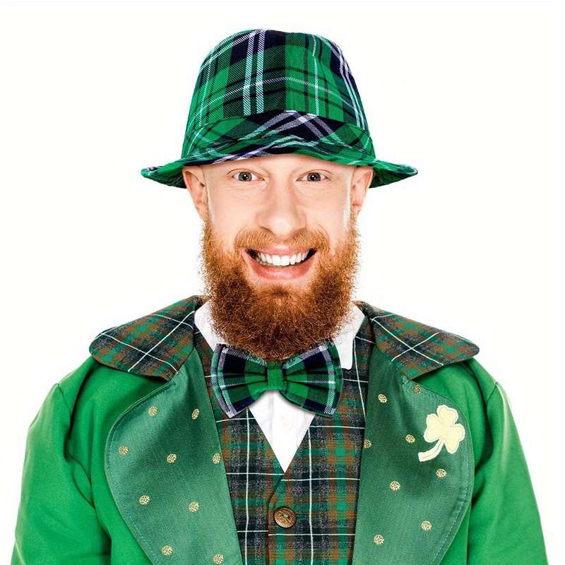 1pc St. Patrick'S Day Green Checkered Hat and Irish Party Accessories Set Men'S and Women'S Hats 1p