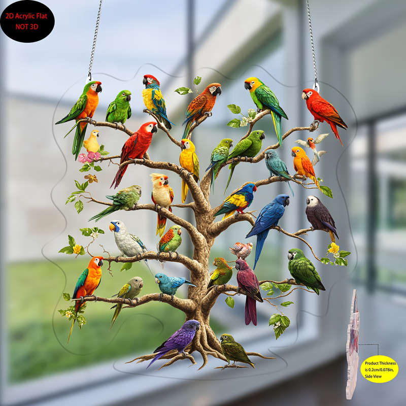 1pc 2D Flat   Colorful Parrot Tree Acrylic 20.32cm x 20.32cm Bohemian Wall Hanging Vivid