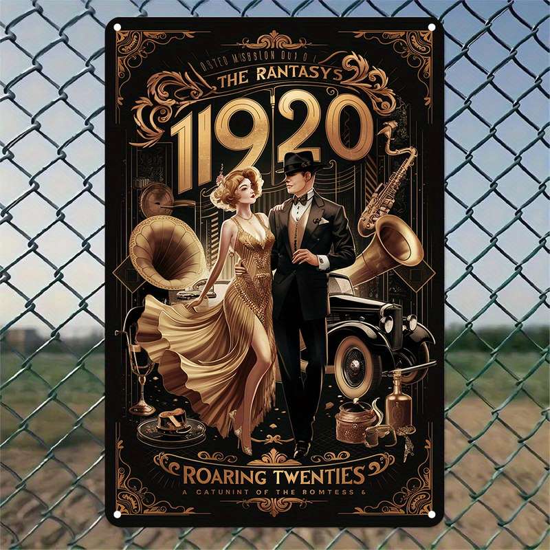 1pc 1920s Roaring Twenties Aluminum Wall Art Sign Vintage Style 20.32x30.48 cm Poster with Pre-Dr