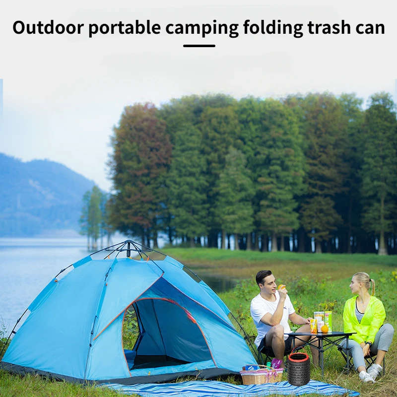 1pc 4L Outdoor Portable Camping Folding Trash Can Magic Bucket Folding Garbage Can Multi-functional