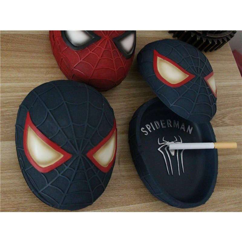 1pc Marvel Spider-Man Face Ashtray Retro Superhero Home Decor Round Resin Ashtray with Iconic Ma