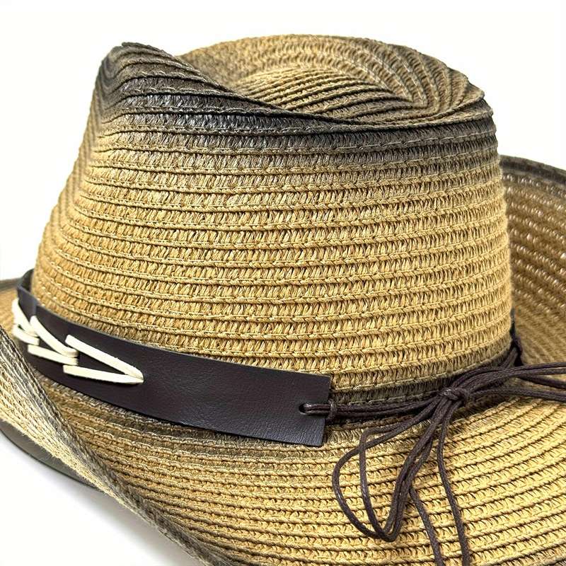 1pc Western Cowboy Hat with Stylish Bull Skull Design Faux Leather Band Polyester Woven Stra