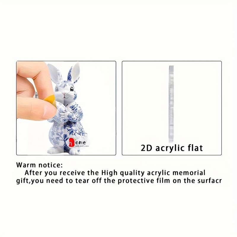 1pc 2D Flat   Blue and White Porcelain Rabbit Acrylic Pendant- Classic Style Decorativ Perfect