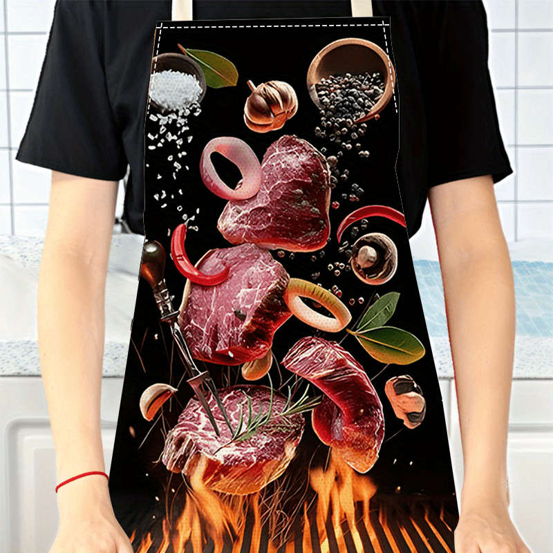 1pc Large Kitchen Apron with Fresh Beef Onion Rings and Red Chili Cooking Ingredients Print