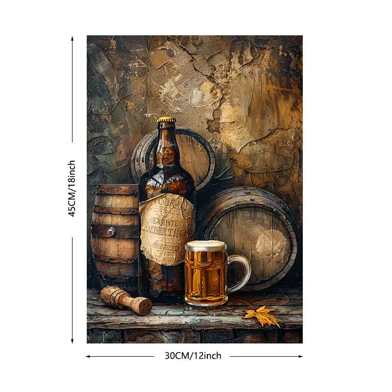 1pc Rustic Beer Barrel Scene Canvas Art 30.48x45.72cm Anime Theme Frameless Textured Wall Decor for