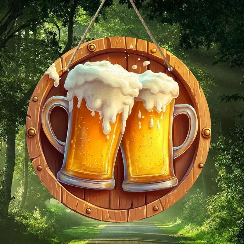 1pc Round Wooden Sign with a Beer Theme Featuring High-Definition 2D Wood Art Vintage Decor Suitable