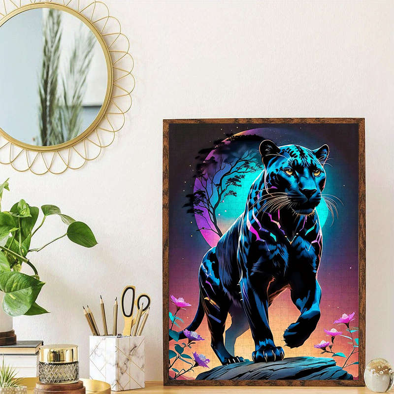 1000pcs Black Panther Moonlit Night Large Paper Puzzle Challenging DIY Home Decor
