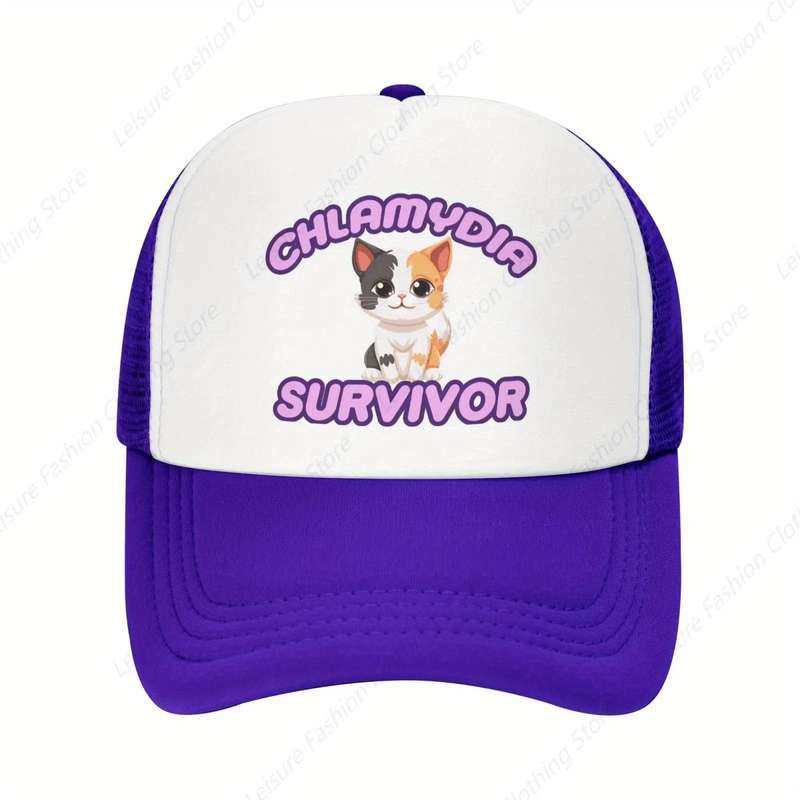 1pc Chlamydia Survivor Cat Meme Funny Baseball Cap Adjustable Breathable Mesh Snapback Hat for M