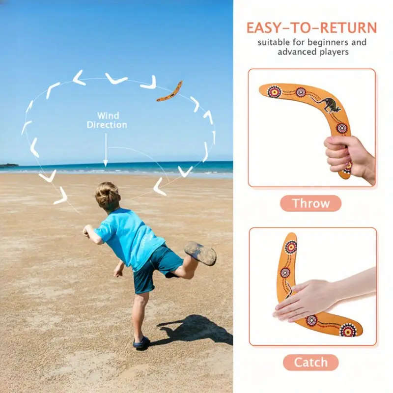 1pc Beginner-Friendly Wooden Boomerang Light Brown Perfect for Outdoor Sports Flying Fun Color sent