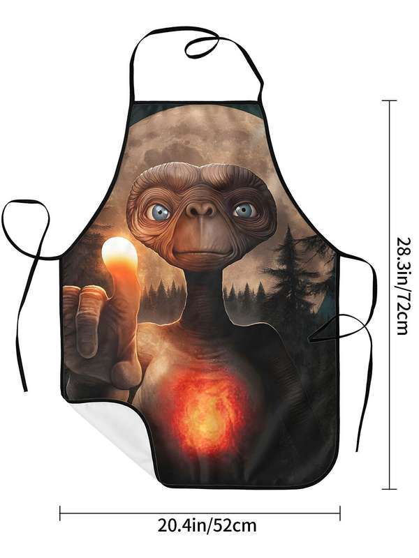 1pc Vintage E.T. Print Apron 100% Polyester Woven Fabric Slight Stretch 190gsm Chef Waiter Barb