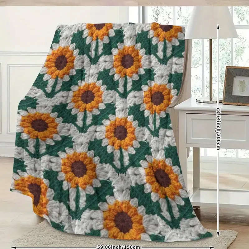 1pcs Improved Sunflower Crochet Plaid Design Print Blanket 150*200CM