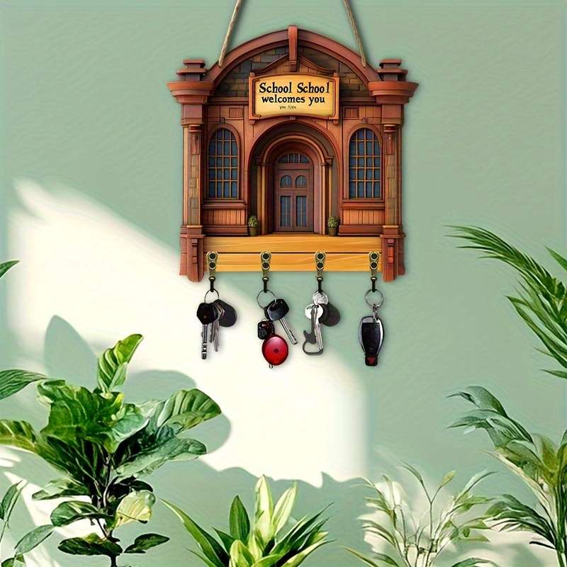 A Campus Life Decoration a Simple and Colorful Wooden Keychain with Four Metal Hooks(30.0cm X 24.99