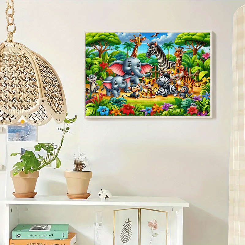 1000pcs Jigsaw Puzzle Jungle Scene with Giraffes Elephants Zebras Vibrant Mixe