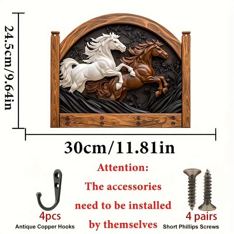 2D Flat 1pc Galloping Horse Simple Colorful Wooden Key Rack with Four Metal Hooks Wall Decoration