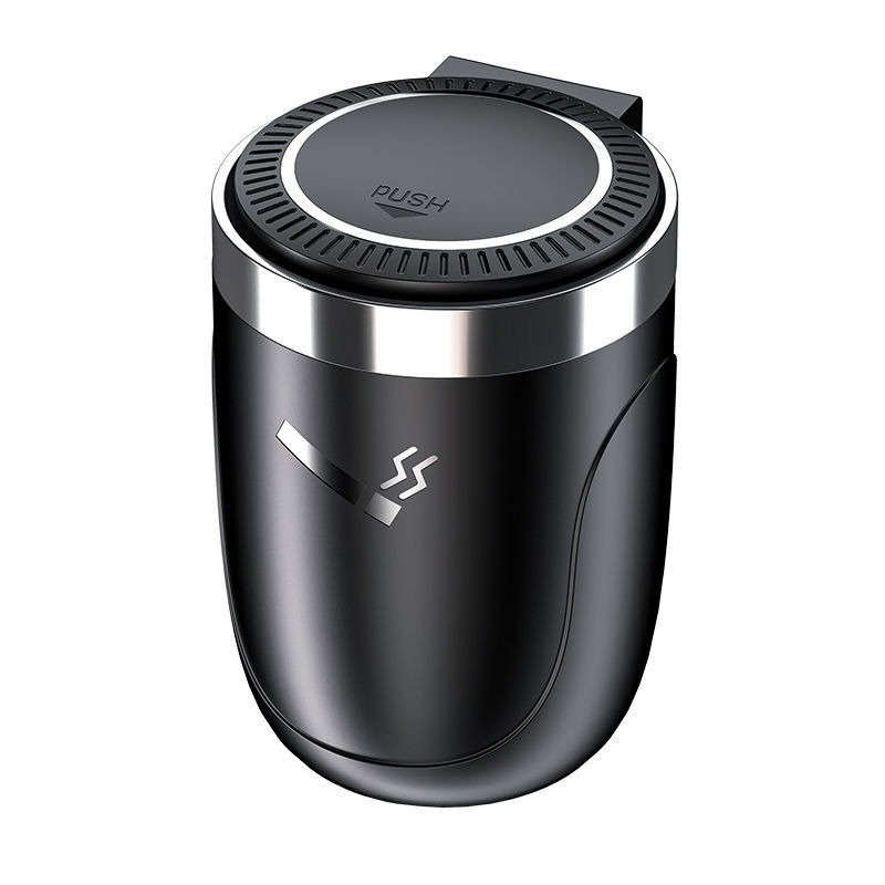 1pc LED Car Ashtray with Push-to-Open Cover Anti-Splash Metal Liner Durable Plastic Constructio