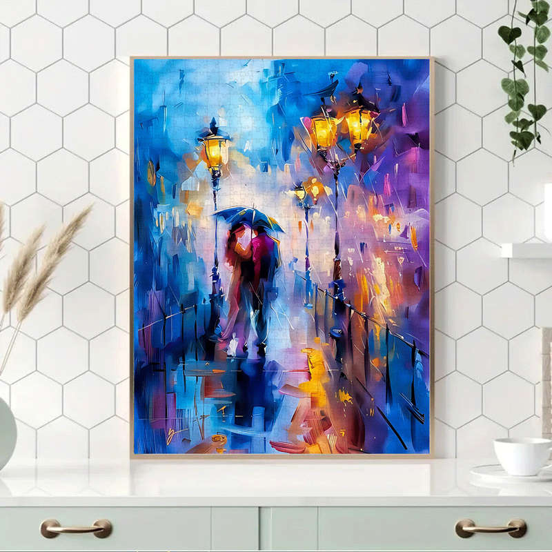 1000pcs Romantic Rainy Night Couple Scene Jigsaw Puzzle Large DIY Paper Puzzle for