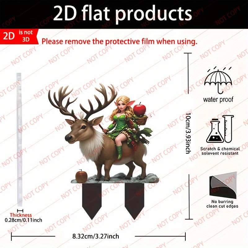 1pc 2D Flat  Farmhouse Style  Garden Lawn Ornament Girl Riding Deer with Apples Durable P