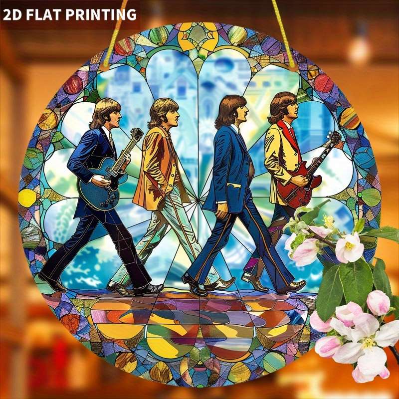 1pc 2D Flat Printing  Abbey Road Beatles Sun Catcher Vibrant 19.99x19.99 cm Window Hanging De