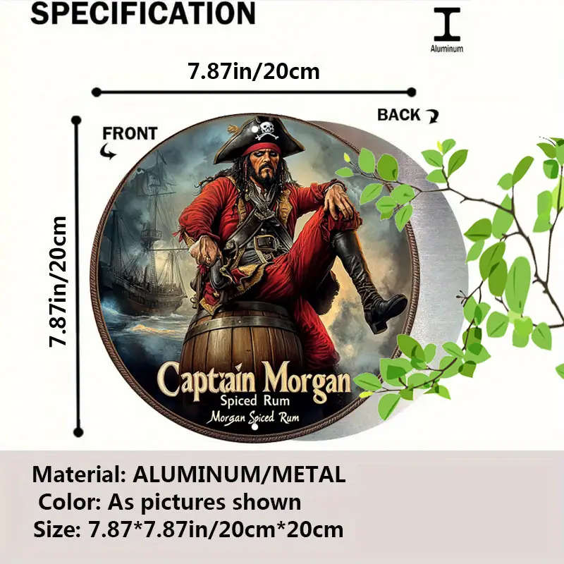 1pc Captain Morgan Spiced Rum Vintage Aluminum Sign Pirate Themed Wall Art 19.81x19.81cm Nautical De