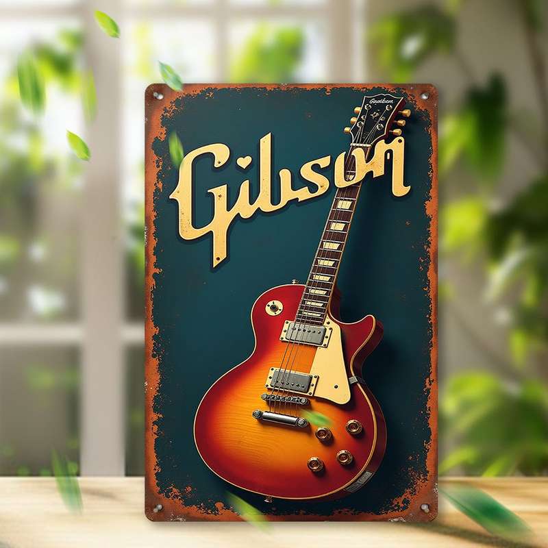 1pc 2D Flat Room Decor  Gibson Electric Guitar Vintage Metal Tin Sign 19.81x29.97 cm Retro A