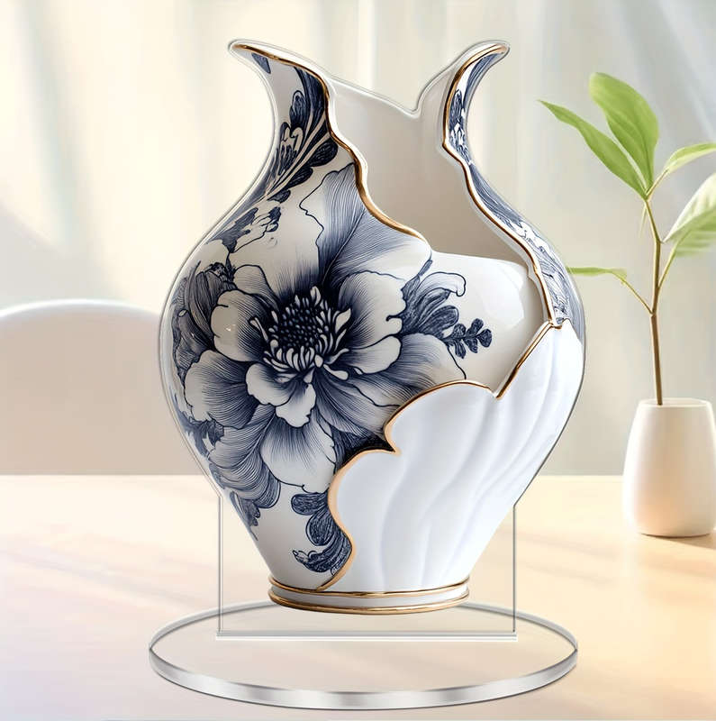 1pc 2D Flat   Bohemian Style Acrylic Vase with Elegant Floral Design Multi-Purpose Tabletop D