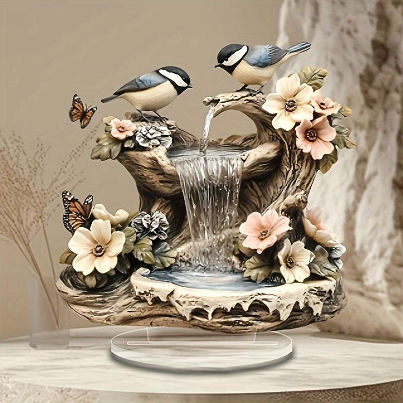 1pc 2D Flat  Bohemian Acrylic Bird Waterfall Fountain with Sparrows Butterflies and Flowers Rus