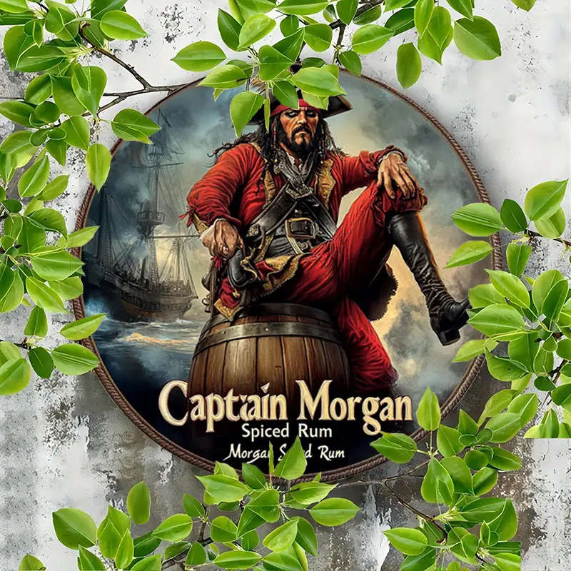 1pc Captain Morgan Spiced Rum Vintage Aluminum Sign Pirate Themed Wall Art 19.81x19.81cm Nautical De