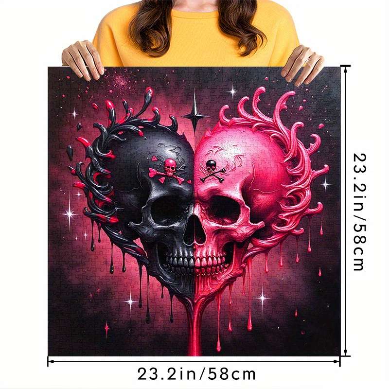 1000pcs Black and Red Skull Heart Jigsaw Puzzle Challenging DIY Brain Teaser for Ad