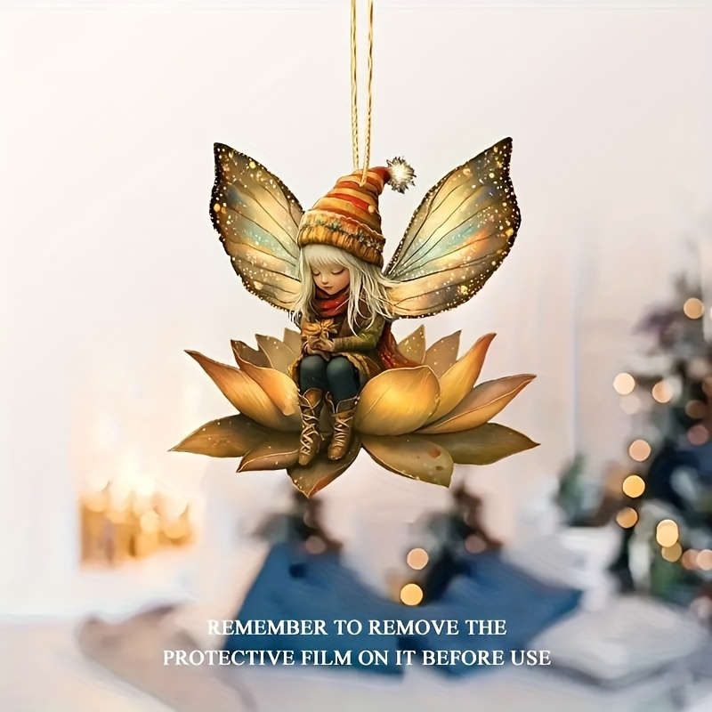 1pc 2D Flat  Acrylic Spring Fairy Pendant Ornament Waterproof Pre-Drilled No Feathers No Power