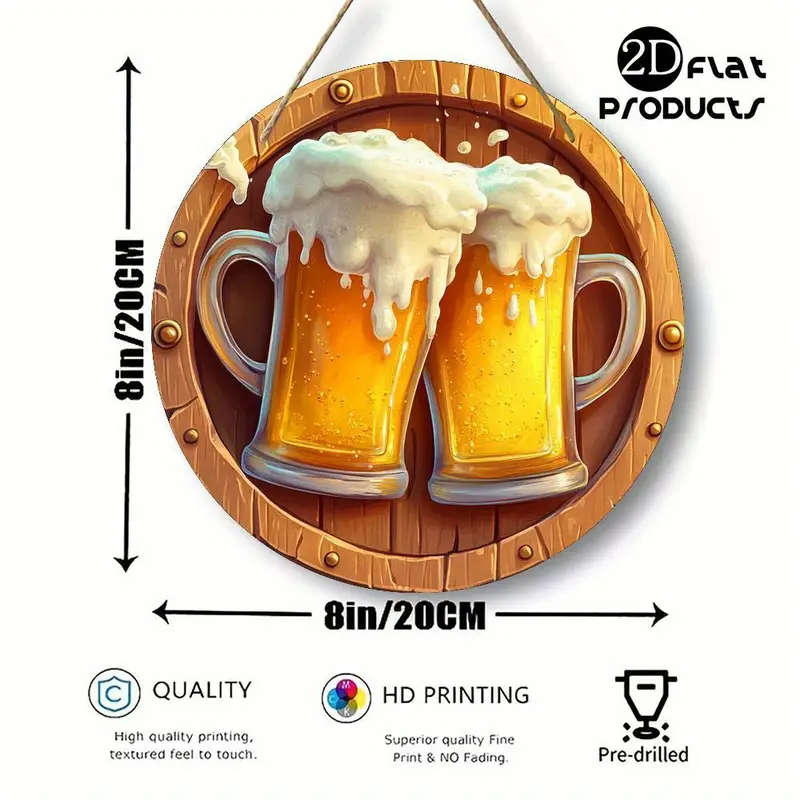 1pc Round Wooden Sign with a Beer Theme Featuring High-Definition 2D Wood Art Vintage Decor Suitable