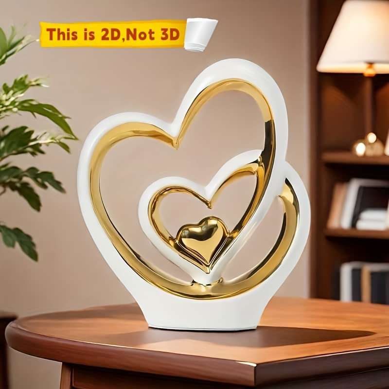 1pc 2D Flat   Acrylic Double Heart Decorative Piece Elegant White Golden Intertwined Hea